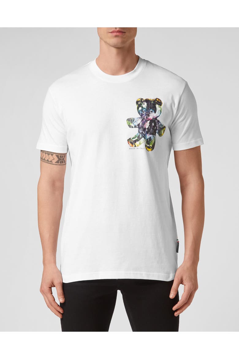 T-Shirt Round Neck Ss Teddy Glass Men, Main, color, white
