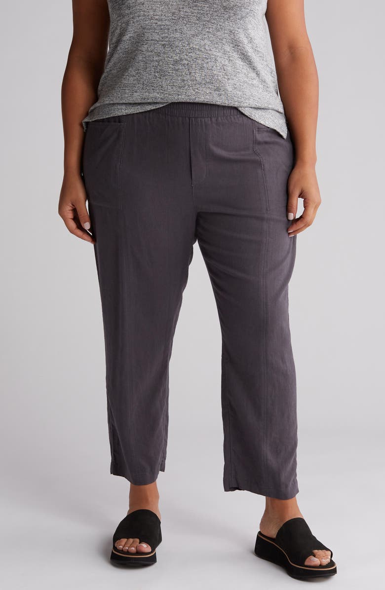 Caslon<sup>®</sup> Linen Blend Pull-On Crop Pants, Main, color, Grey Forged
