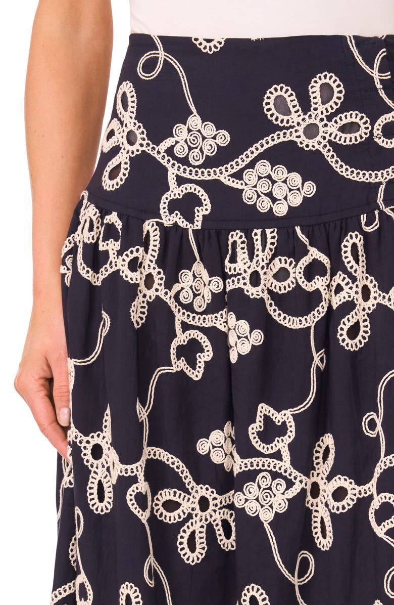 CeCe Embroidered Flouncy Cotton Skirt, Alternate, color, 