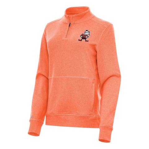 Women's Antigua  Heather Orange Cleveland Browns Crush Quarter-Zip Jacket