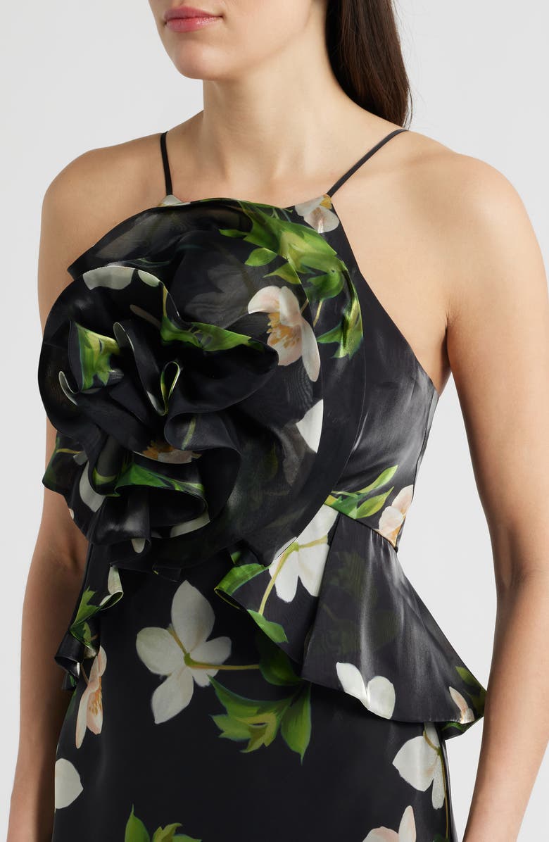 Julia Jordan Floral Organza Gown, Alternate, color, Black Multi