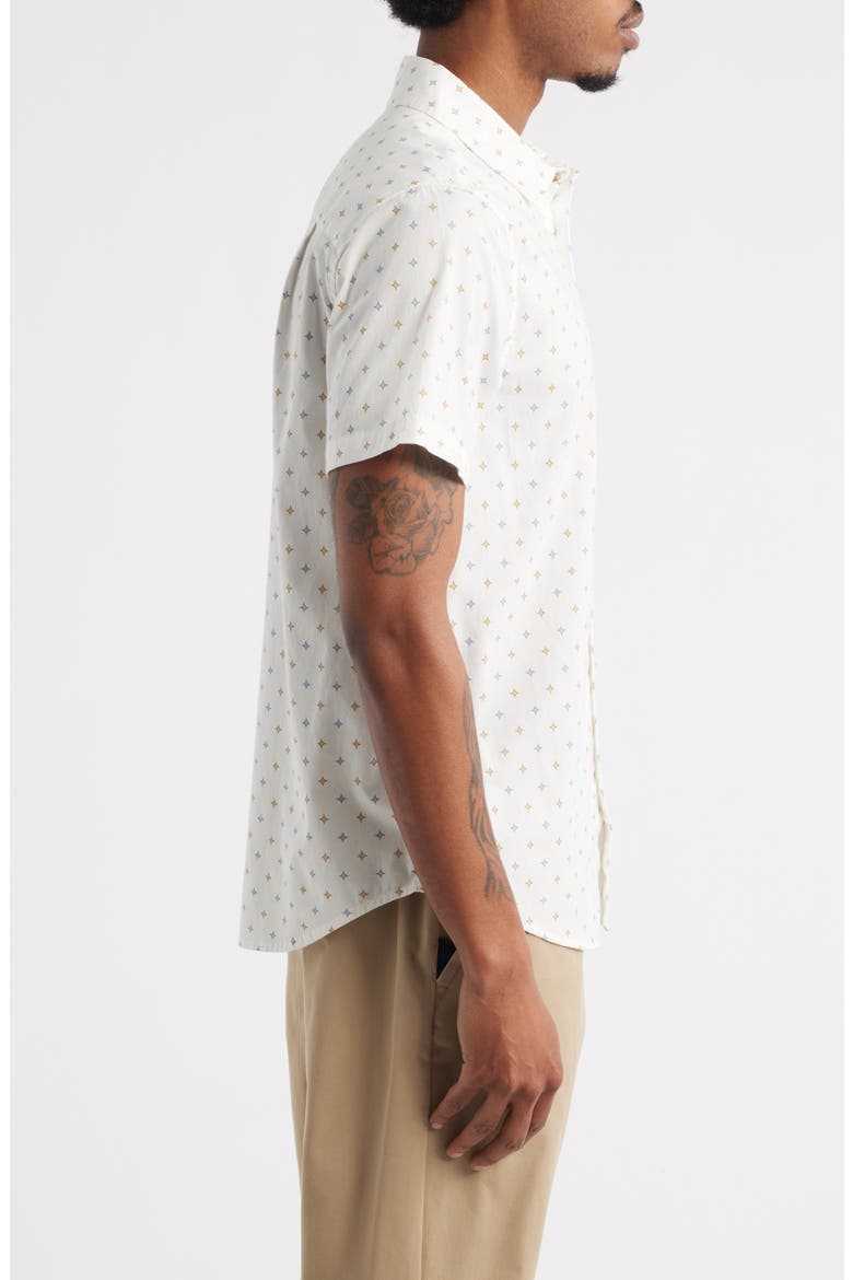 Charter Print Short Sleeve Button-Up Shirt, Alternate, color, OFF WHITE/ MULTI DIAMOND TILE