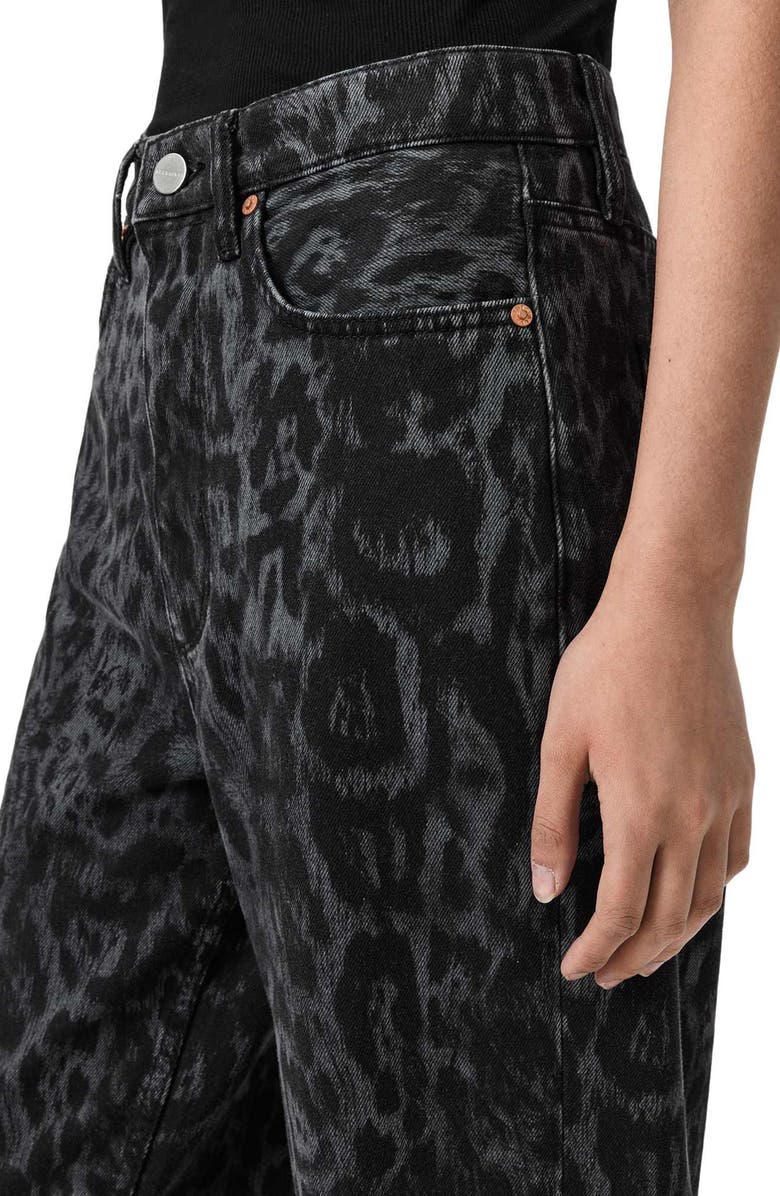 AllSaints Blake Leopard Print Wide Leg Jeans, Alternate, color, Leppo Black