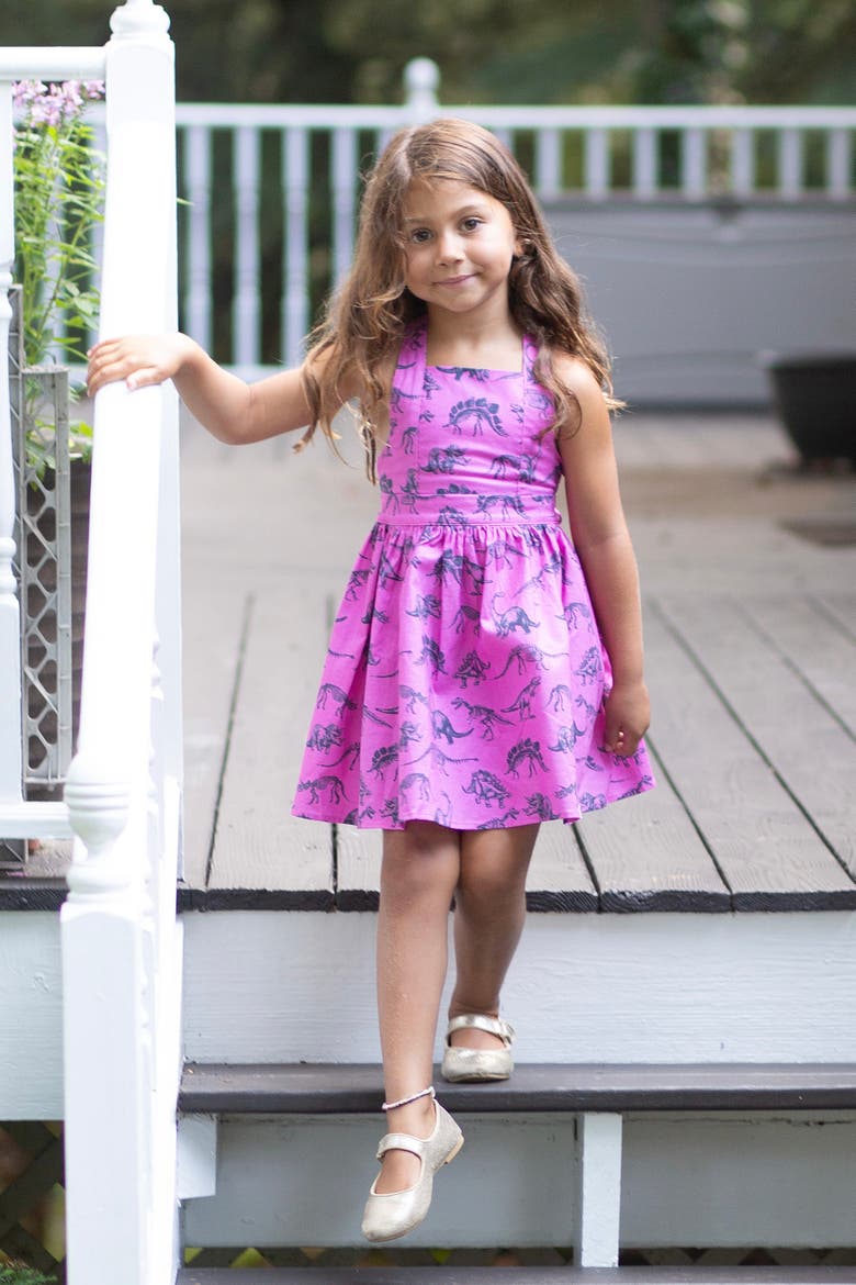 Girls Tie Back Dress, Alternate, color, Dino