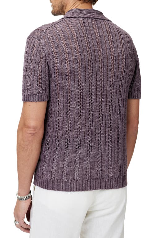 John Varvatos Odin Short Sleeve Textured Linen Johnny Collar Sweater In Plum