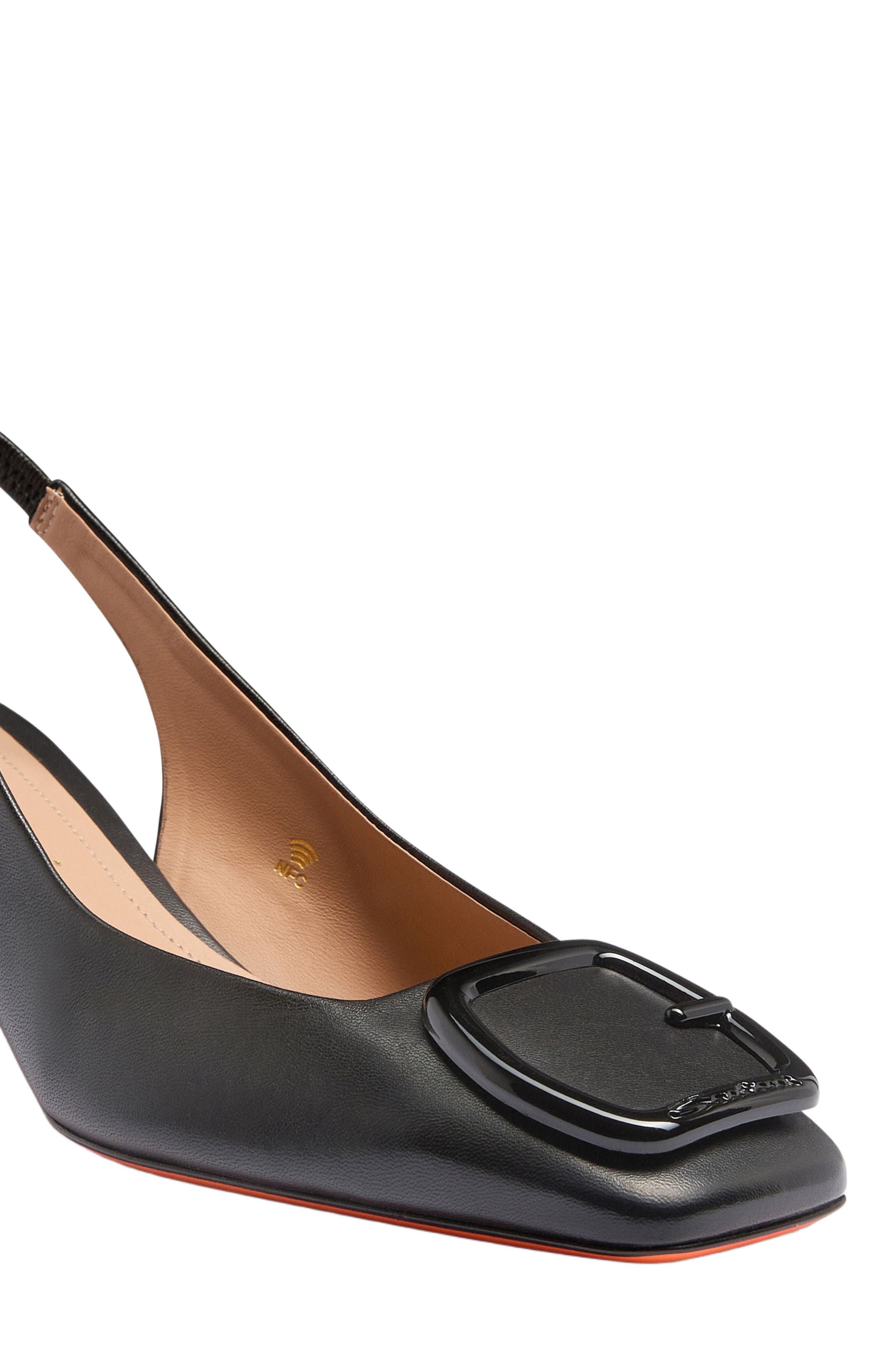 Santoni Leather mid-heel slingback, Alternate, color, Black