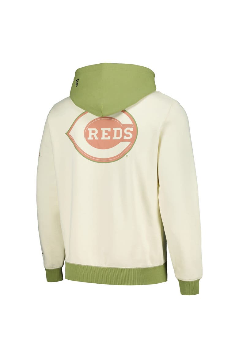 Men's New Era Cream/Green Cincinnati Reds Color Pop Pullover Hoodie, Alternate, color, Cream