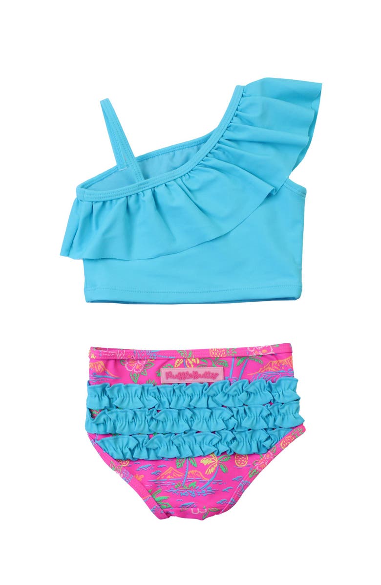 RuffleButts Girls One Shoulder Ruffle Tankini, Alternate, color, Neon Island Time