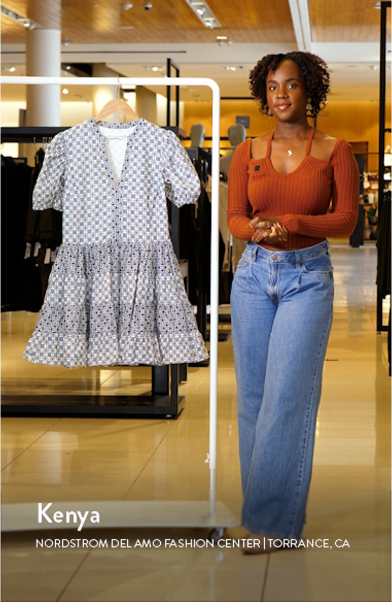 Tile Print Tiered Cotton Dress, sales video thumbnail