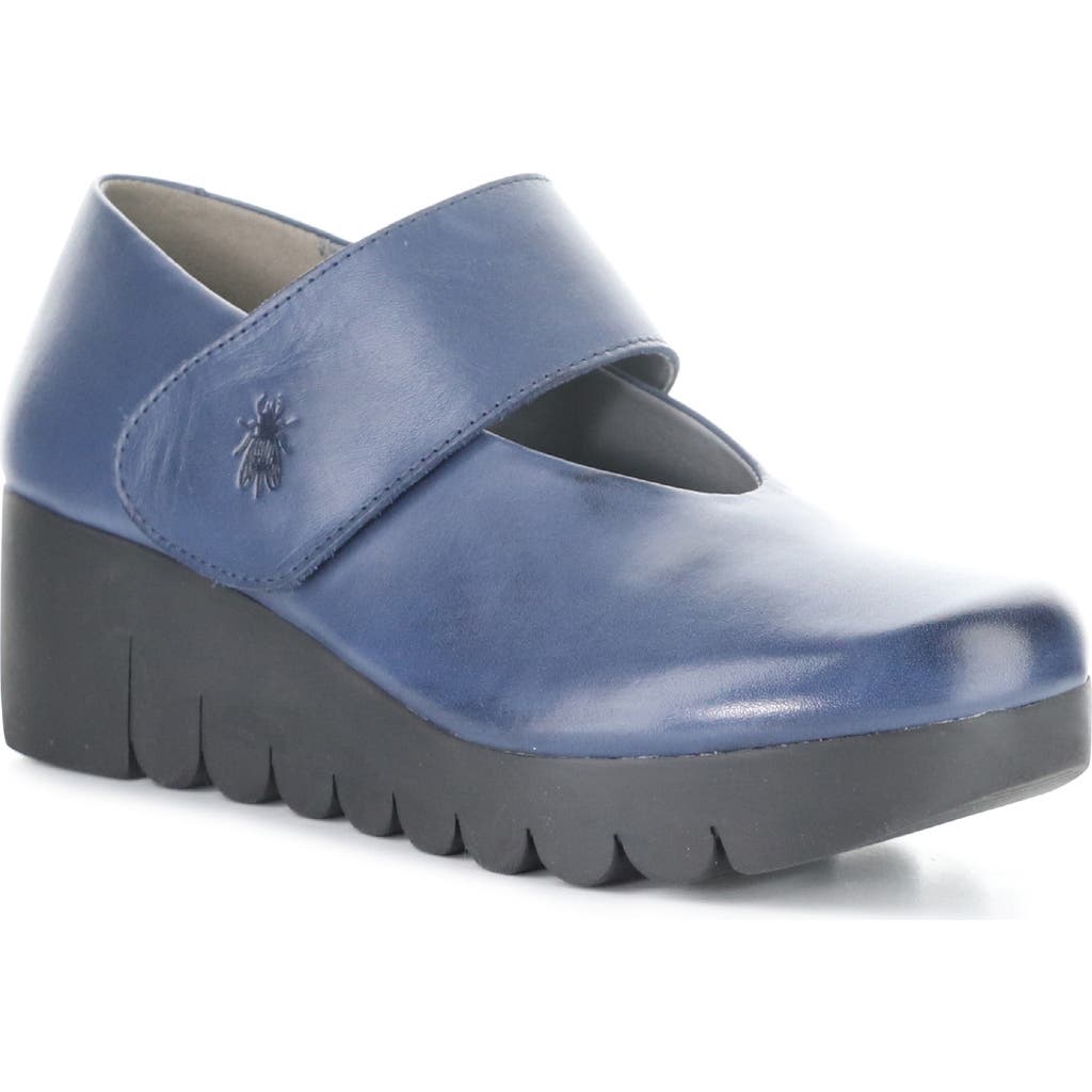 Fly London Vari Mary Jane Platform Wedge Pump In Blue