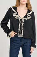WAYF Lacy Long Sleeve Tie Front Top
