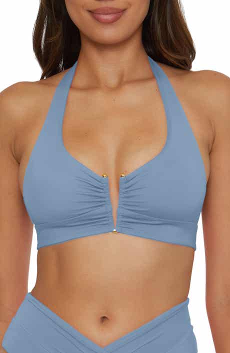 Shirred V-Wire Halter Bikini Top