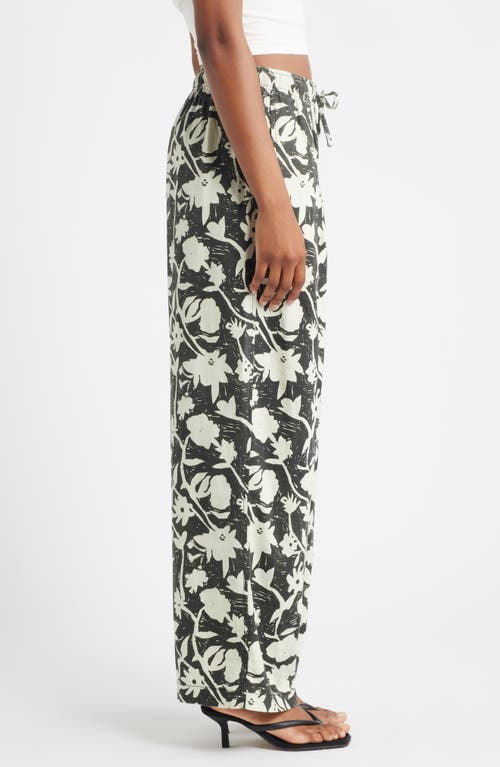 Topshop Mono Floral Wide Leg Drawstring Pants In Multi