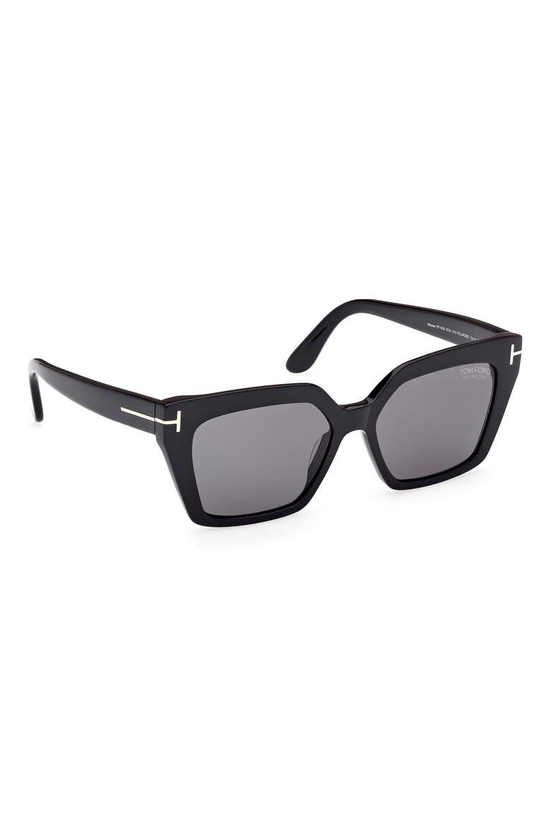 Winona 53mm Polarized Cat Eye Sunglasses, Alternate, color, BLACK ECO / T LOGO