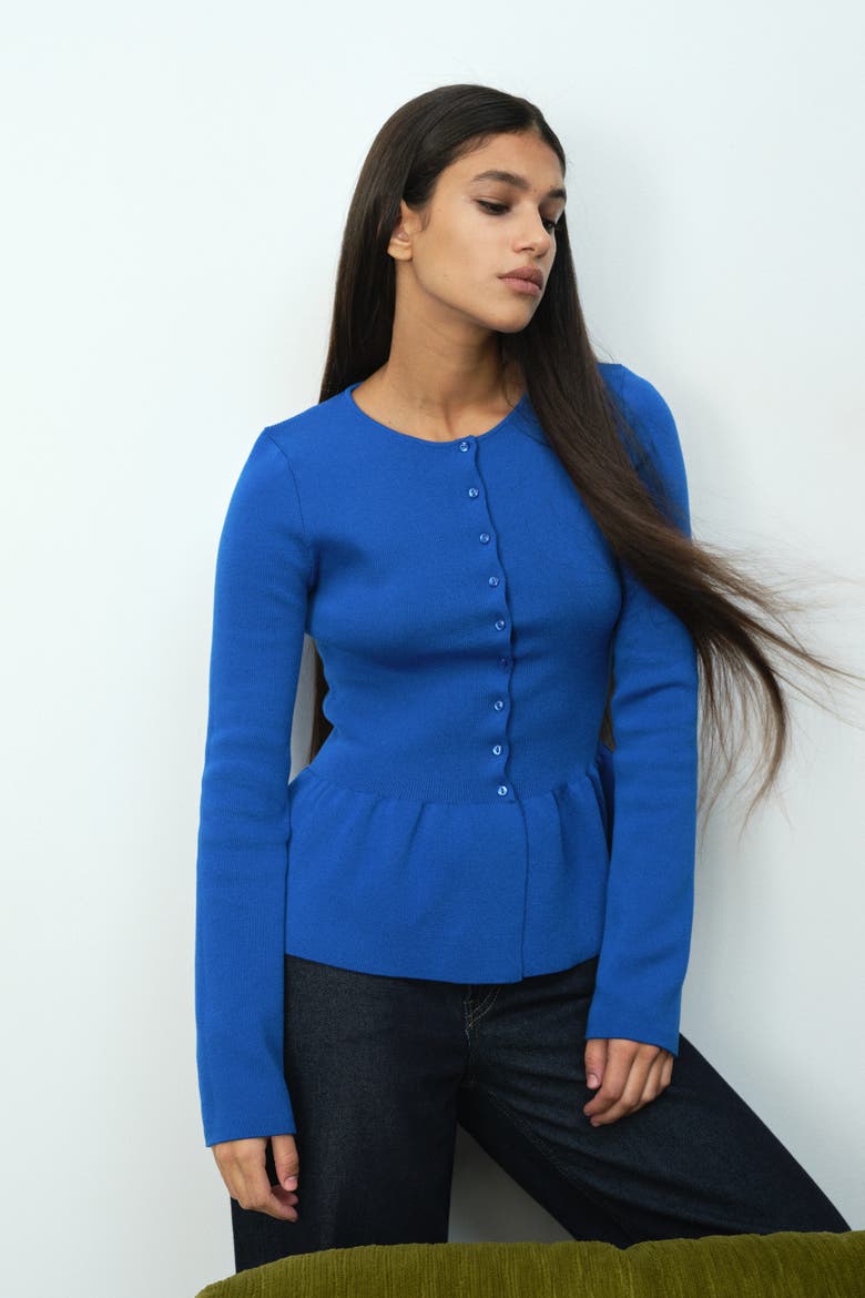 Peplum Cardigan, Alternate, color, Blue