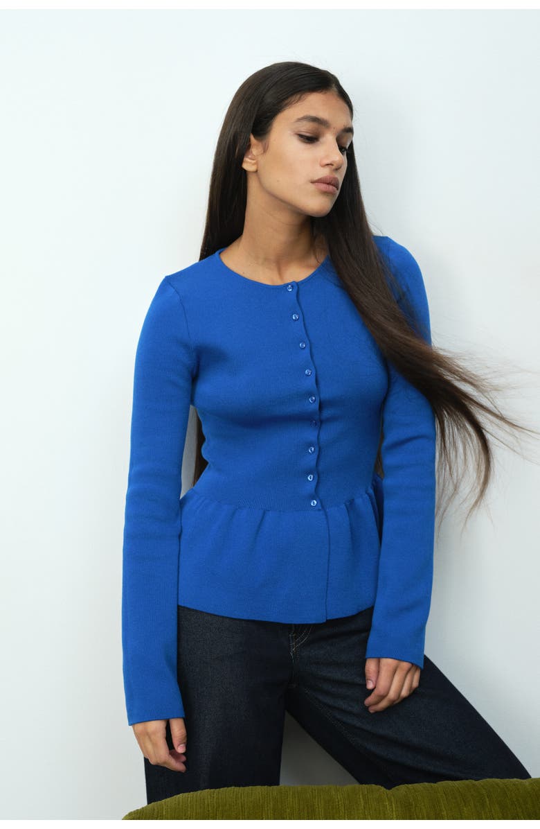 H&M Peplum Cardigan, Alternate, color, Blue