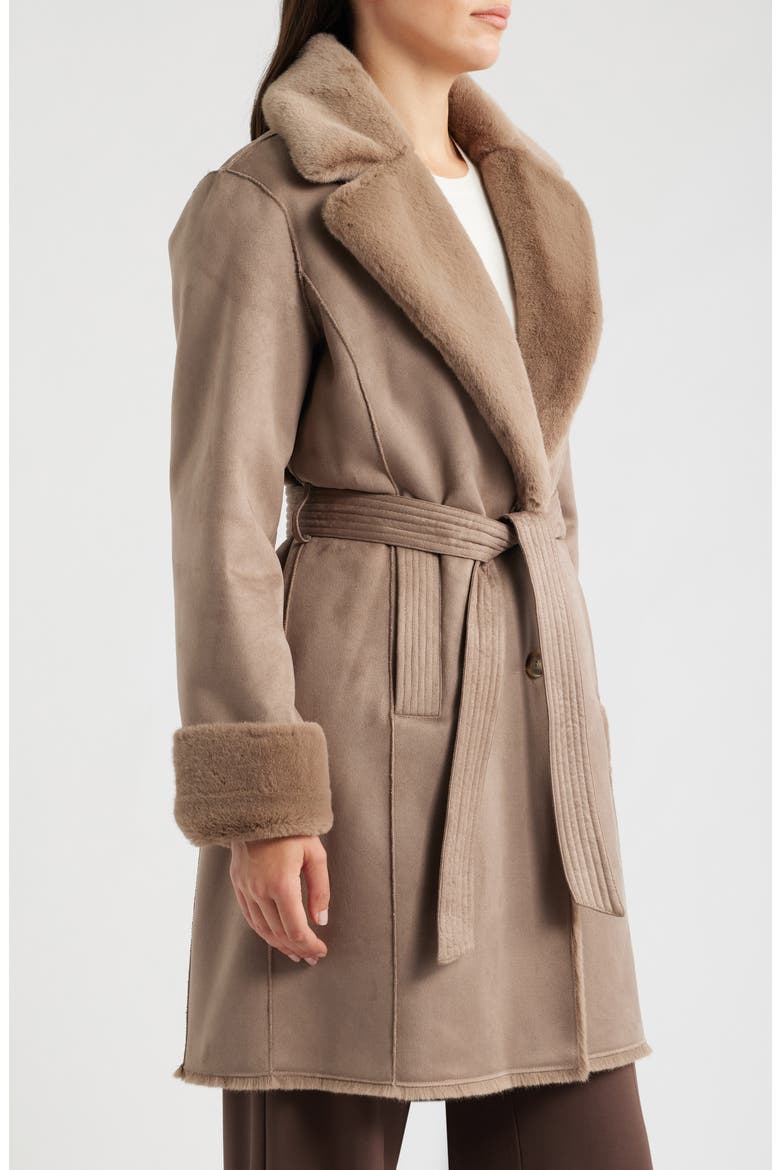 Faux Suede Jacke with Faux Fur Trim, Alternate, color, MUSHROOM