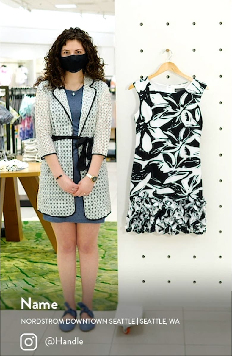 Abstract Floral Ruffle Hem Scuba Knit Sheath Dress, sales video thumbnail