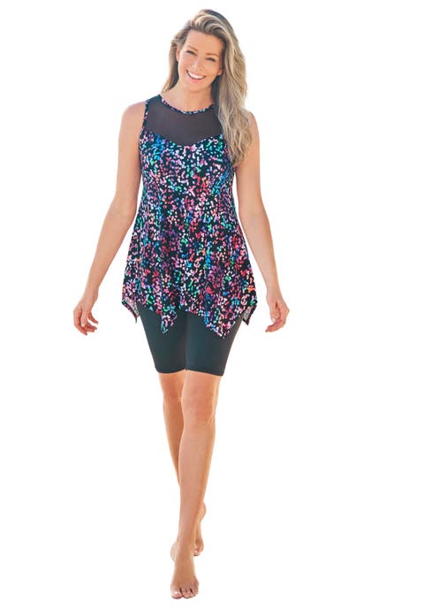 Mesh-Inset Longer Length Tankini Top