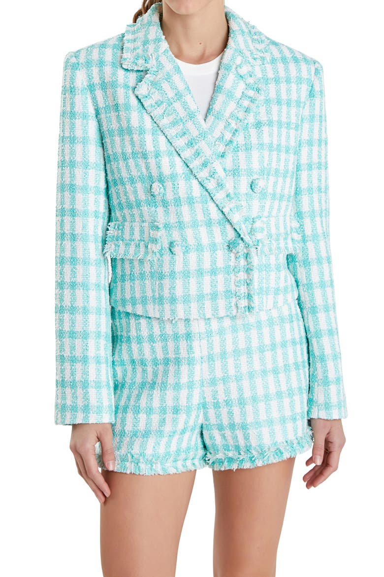Check Bouclé Blazer, Alternate, color, MINT