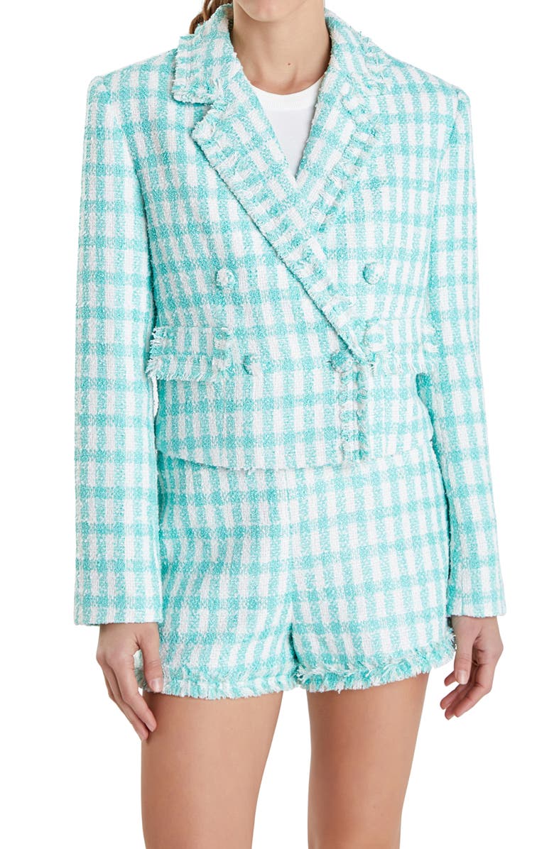 English Factory Check Bouclé Blazer, Alternate, color, Mint