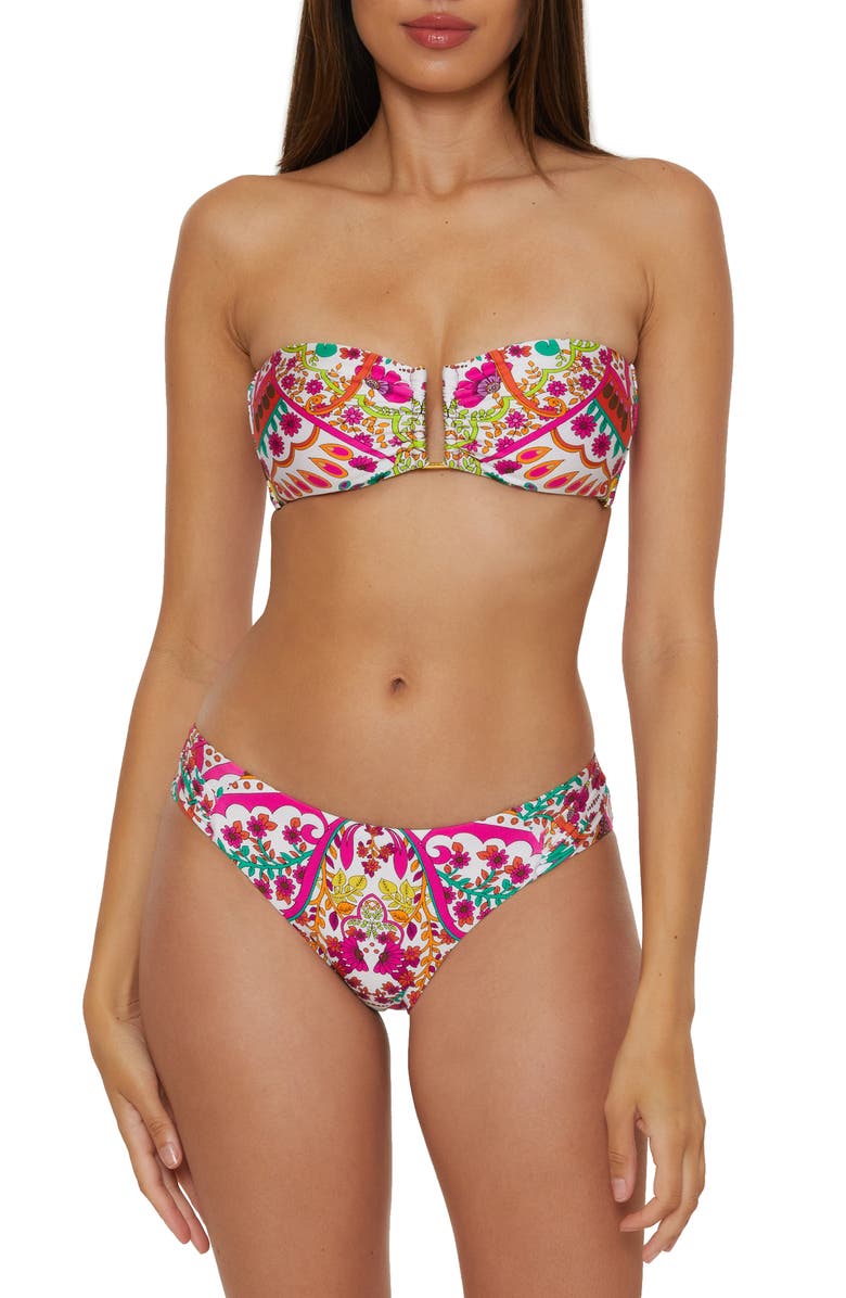 Trina Turk Hawaiian Bandeau Bikini Top, Alternate, color, Pink Multi