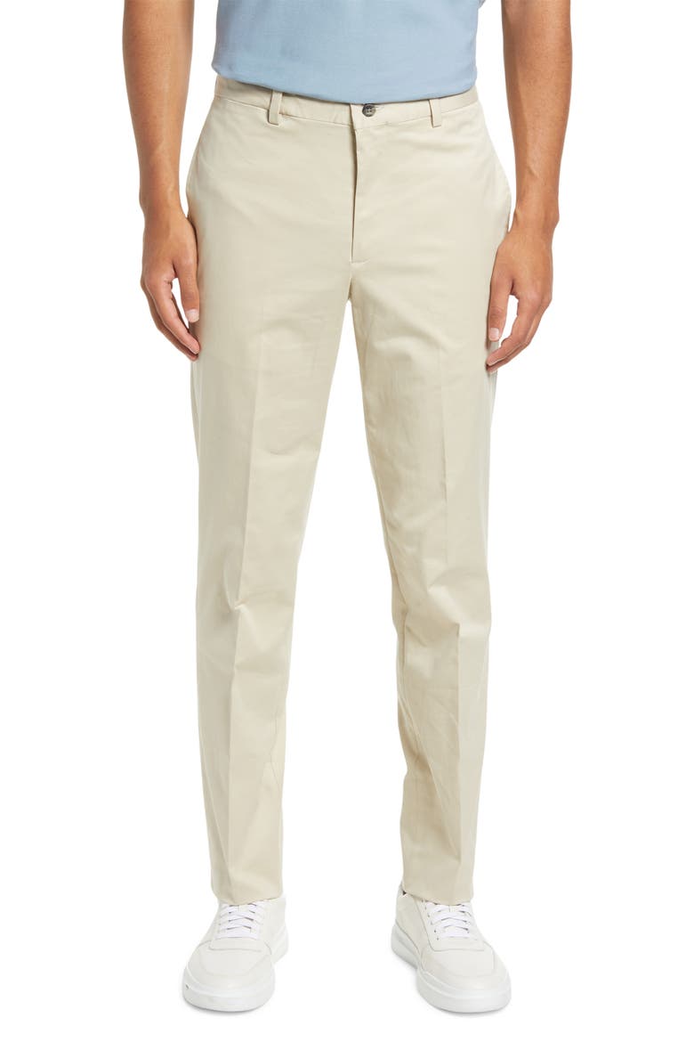 Charleston Flat Front Stretch Cotton Khakis, Main, color, STONE