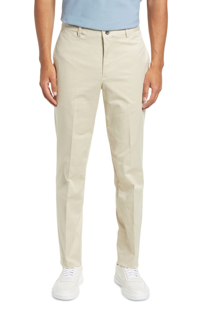 Berle Charleston Flat Front Stretch Cotton Khakis, Main, color, Stone