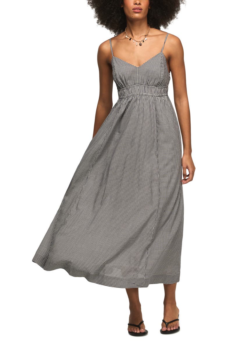 Empire Waist Midi Dress, Main, color, NAVY GINGHAM
