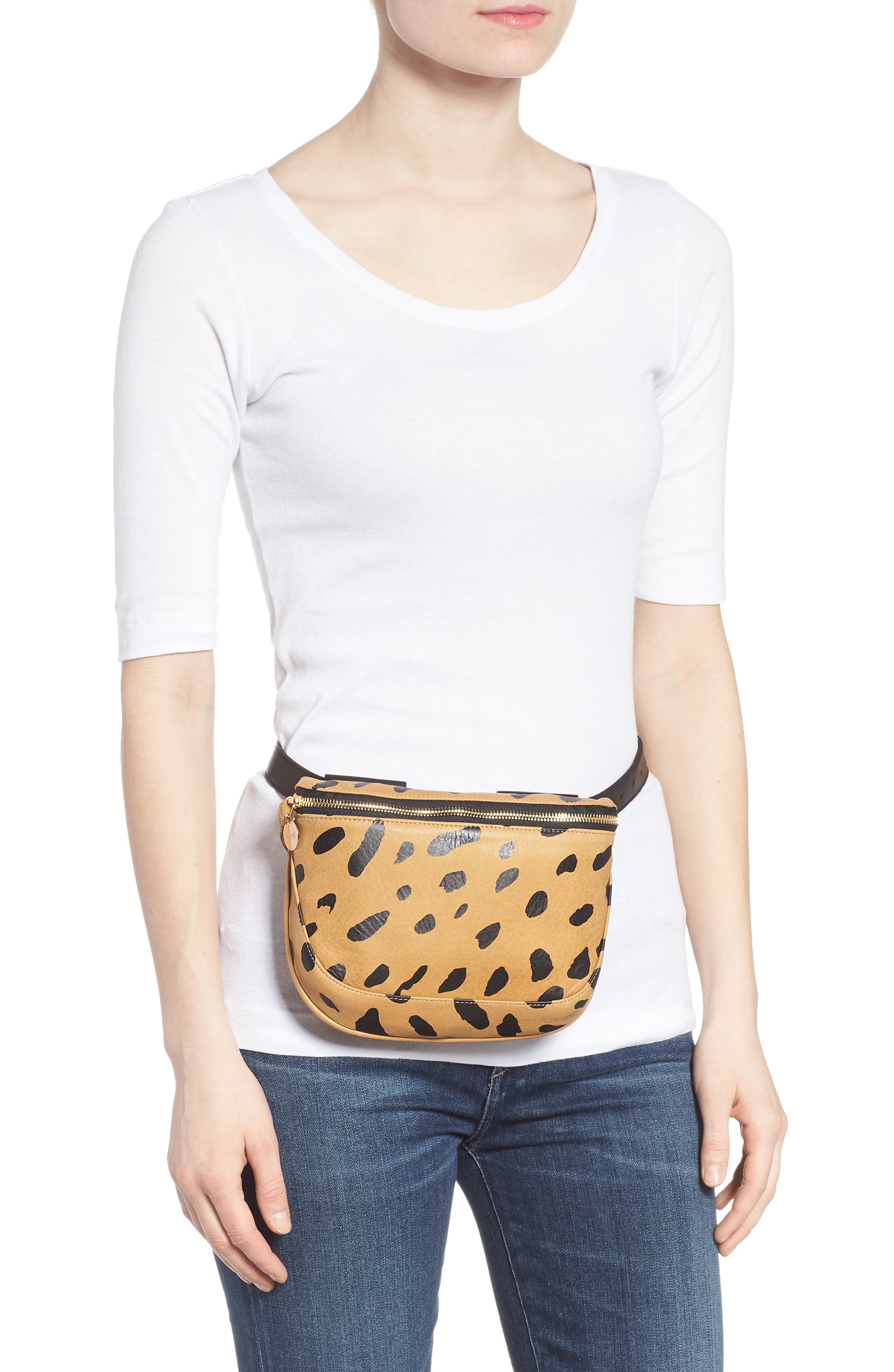 Clare V. Jaguar Print Leather Fanny Pack, Alternate, color, 