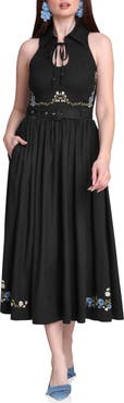 Avec Les Filles Placed Floral Embroidery DRess
