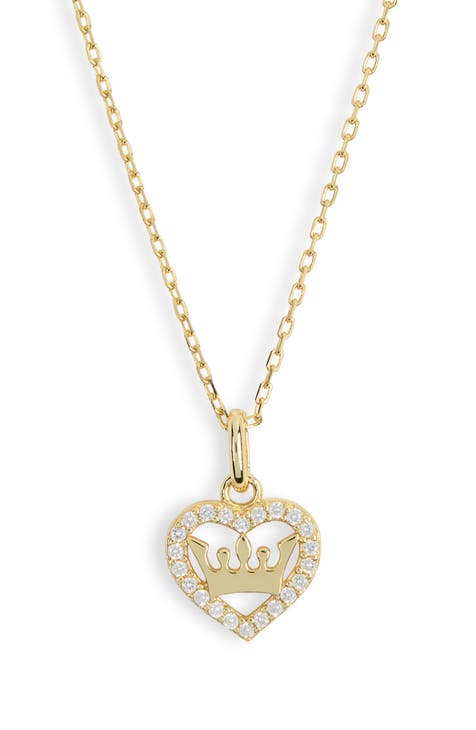 Quinceañera Crown Heart Pendant Necklace