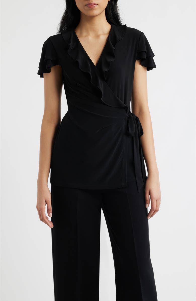 Anne Klein Ruffle Wrap Top, Main, color, Anne Black