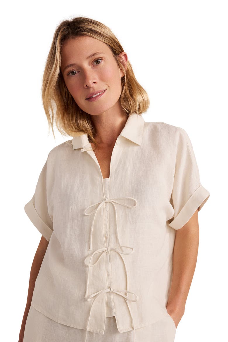 Linen Tie-Front Top, Main, color, Sandstone