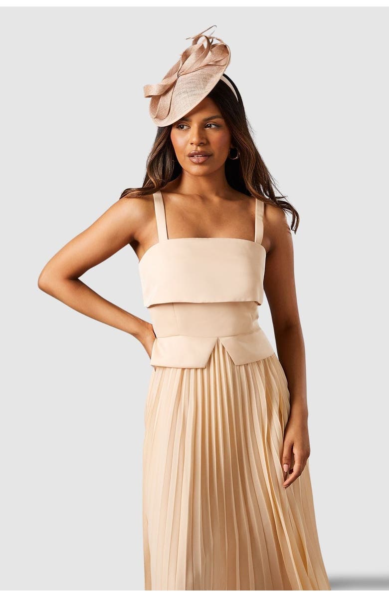 Coast Petite Square Neck Midi Dress, Alternate, color, Champagne