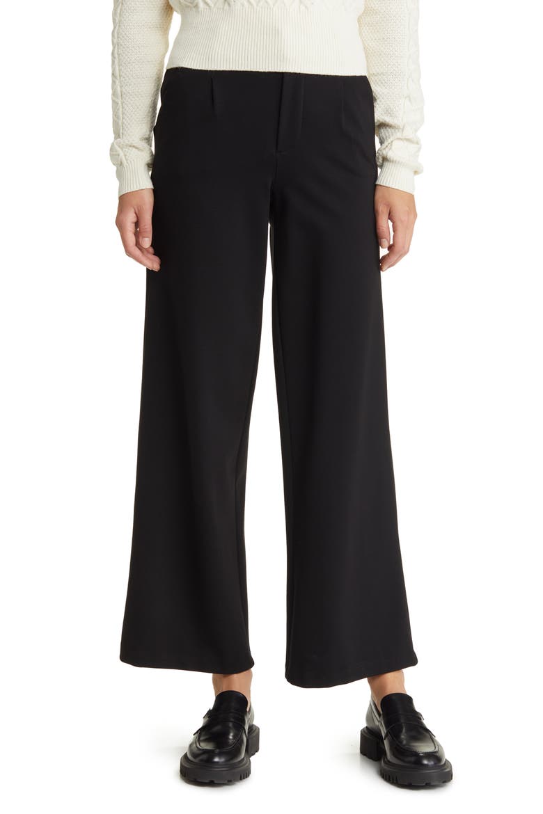 'Ab'Solution Skyrise Wide Leg Ponte Pants (Nordstrom Exclusive), Main, color, BLACK