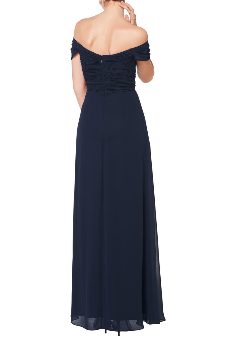 Off the Shoulder Chiffon A-Line Gown, Alternate, color, NAVY