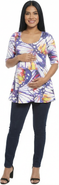 24seven Comfort Apparel Maternity Butterfly Scoop Neck Elbow Sleeve Tunic Top