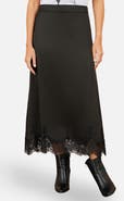 Yumi Lace Trim Satin Midi Skirt