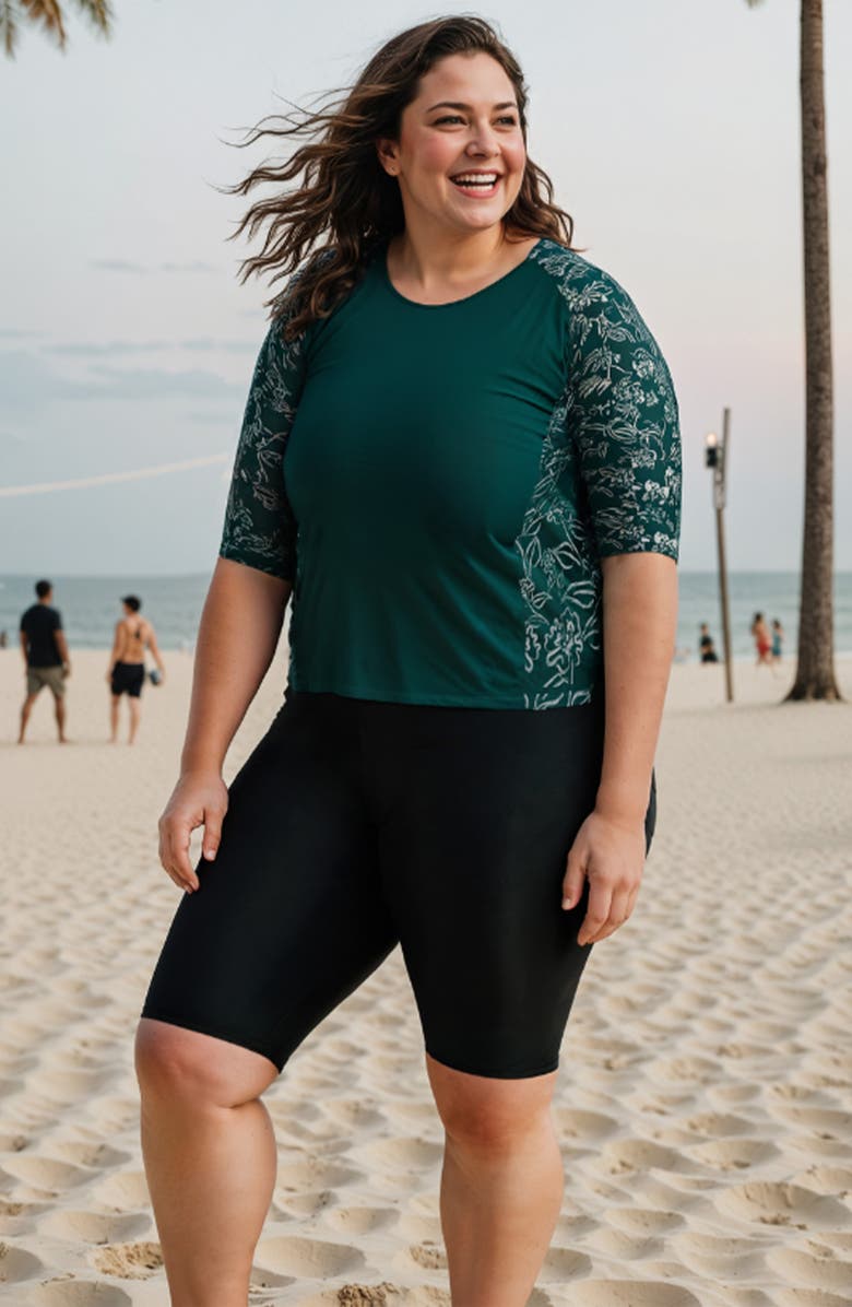 Calypsa Plus Size Long Bike Swim Shorts, Alternate, color, Black