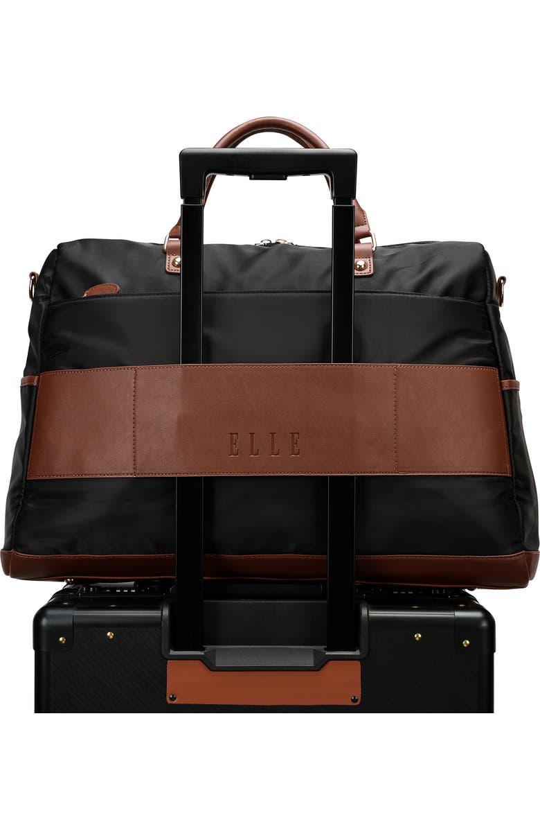 ELLE Luxe Journey 30L Twill and Vegan Leather Weekender Duffel Bag, Alternate, color, Black