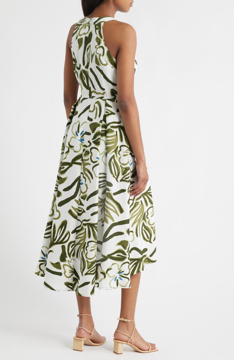 Tahari ASL Leaf Print Sleeveless Fit & Flare Dress, Alternate, color, Ivory Olive