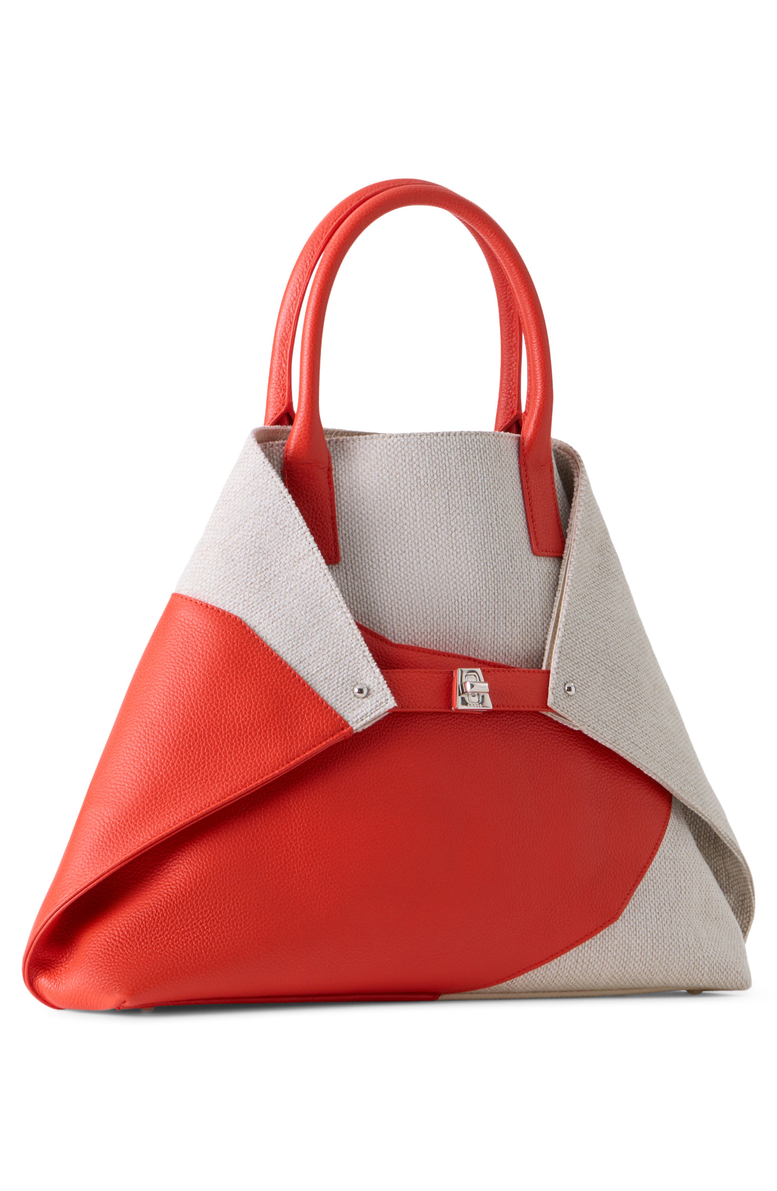 Akris Medium AI Canvas & Leather Convertible Shoulder Tote, Alternate, color, Orange/Ivory