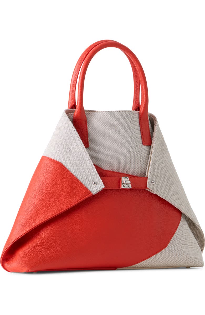 Akris Medium AI Canvas & Leather Convertible Shoulder Tote, Alternate, color, Orange/Ivory