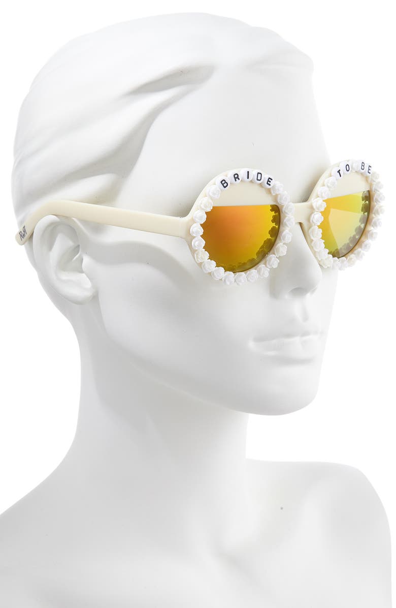Rad + Refined Bride To Be Round Sunglasses, Alternate, color, White/ Orange Mirrored