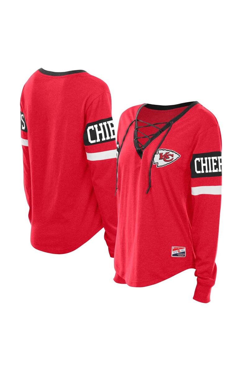 New Era Women's New Era Red Kansas City Chiefs Plus Size Throwback Lace-Up Long Sleeve T-Shirt, Main, color, Red