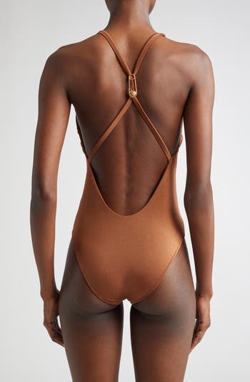 【送料&関税込】Versace Safety Pin One Piece Swimsuit Versace Medusa Safety Pin Asymmetric One-Piece Swimsuit