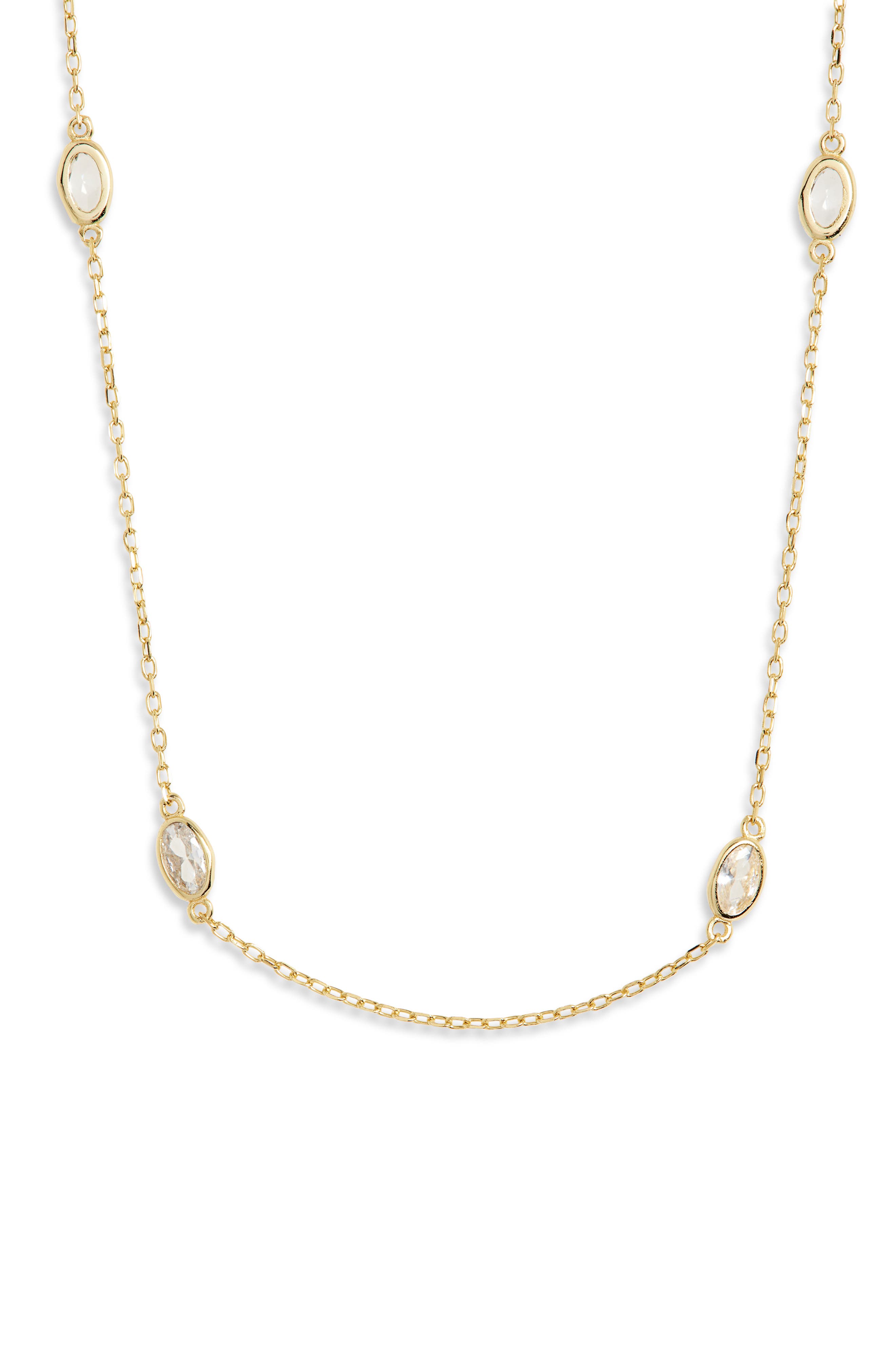 ARGENTO VIVO Oval CZ Station Chain Necklace