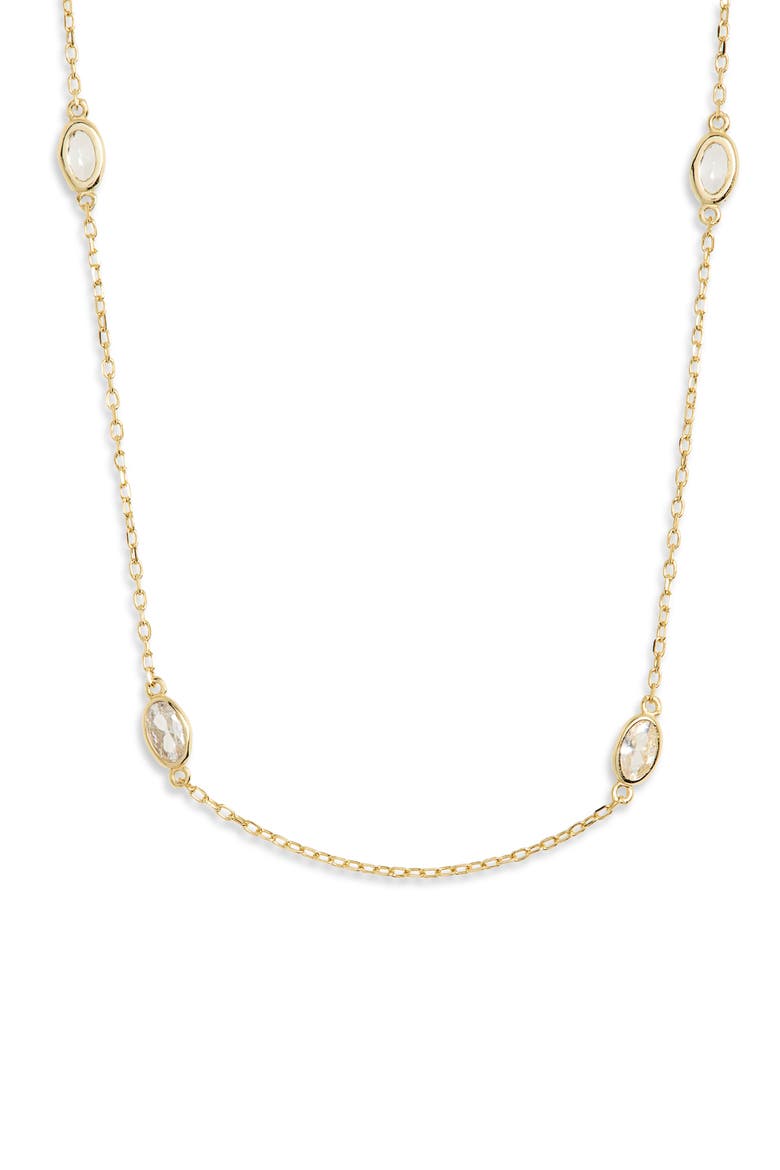 Oval CZ Station Chain Necklace, Main, color, GOLD