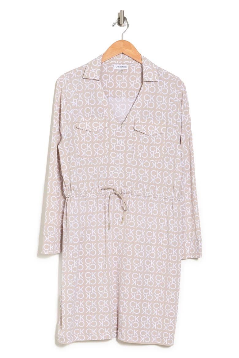 Logo Print Shirtdress, Main, color, KHAKI/ WHT